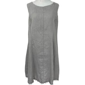 Piazza Del Tempio Linen Dress Taupe Sleeveless Lagenlook Raw Hem Italy M